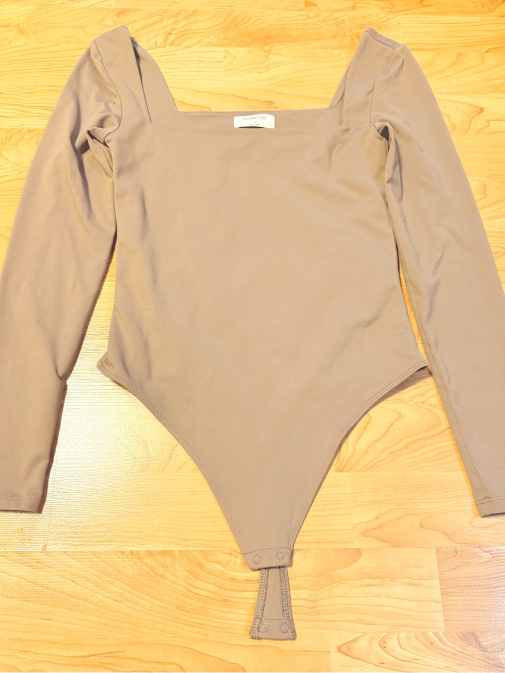 Babaton Long Sleeve Square Neck Bodysuit in Taupe